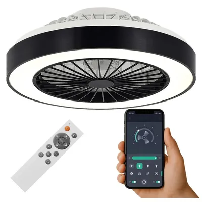Zdjęcie produktu dla Wentylator sufitowy XUDO z oświetleniem LED, 36 W, możliwość regulacji jasności, sterowanie za pomocą aplikacji i pilota, kolor czarny