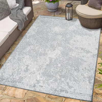 Produktbild von Teppich Outdoor Wetterfest - Grau - Wendeteppich - 120x170 cm - Rauten-Muster