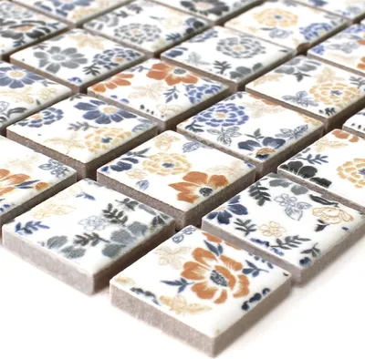 Produktbild von Mosaikfliesen Keramik Weiss Flower