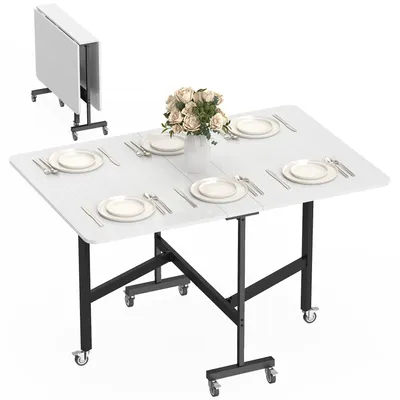 Produktbild von HOMCOM Esstisch, Küchentisch mit Rollen, Klapptisch für 4-6 Personen, Weiß