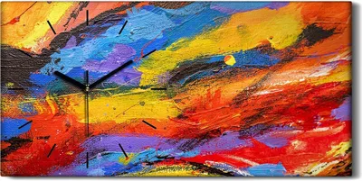Produktbild von Leinwand Uhr Küche Wohnzimmer Bild Geräuschlos 60x30 Ölgemälde Abstrakte Kunst - schwarze Hände
