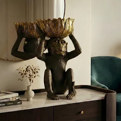 Produktbild von riess-ambiente Deko-Figur MONKEY 50cm schwarz gold Affe mit Schale Ablage