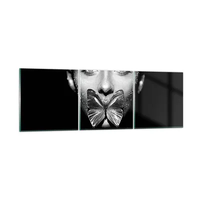 Produktbild von Bilder auf glas - 3 Teile - Frau Schmetterling Mund - 150x50cm - Glasbilder - Wandbilder - Bilder - zum Aufhängen bereit - Wanddekoration aus Glas - Glas Bilder - Wandbild auf Glas - GCA150x50-4637