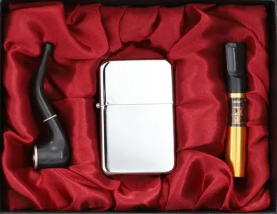 Obrázek produktu pro Stříbrný benzínový zapalovač v sadě s cigaretovým špičkou a dýmkou Gentelo