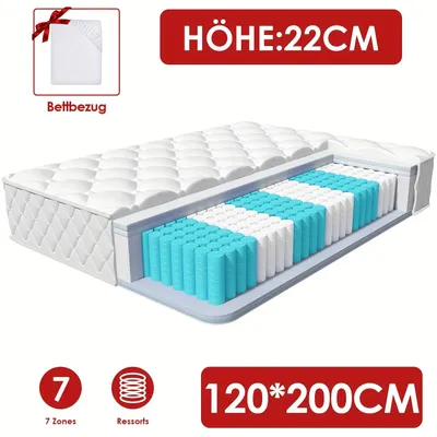 Immagine prodotto di Materasso Gronfont 140x200/90x200 cm, materasso a molle insacchettate di alta qualità, materasso ergonomico a 7 zone, altezza 22 cm, rigidità H3, materasso a molle con