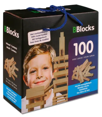 Produktbild von BBlocks Holzbausteine 100 Teile Fichtenholz mit Vorlagenbuch