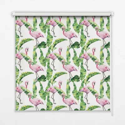 Produktbild von Seitenzug-Rollo Fensterrollo Jalousie - Lichtdurchlässig Springrollos - 70x140 cm - Flamingos auf den Blättern