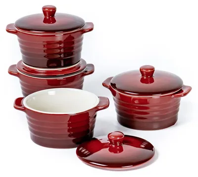 Produktbild von Keramische Ramekins Set mit Deckel - Rot für Soufflé und Desserts