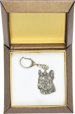 Image de Bouludog français II - Pendentif argenté pour clés avec chien dans une boîte cadeau, décoration pour sac à main, pendentif pour sac à dos de la marque Art-Dog