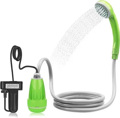 Immagine prodotto di Doccia da campeggio con batteria ricaricabile e tubo flessibile da 18 m, verde