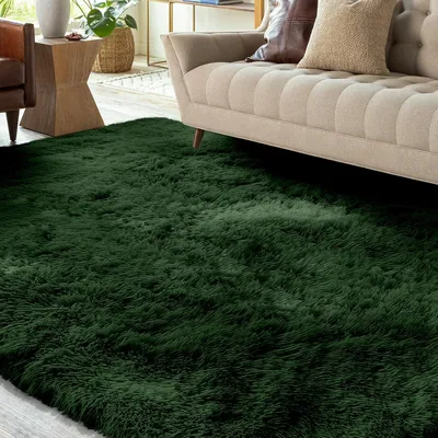 Productafbeelding van Hoogpolig vloerkleed 160 x 230 cm, donkergroen, antislip, wasbaar, voor woonkamer