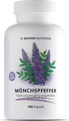 Produktbild von BAFOXX Nutrition® Mönchspfeffer Kapseln hochdosiert - 180 Stück für 6 Monate - Naturprodukt mit 10 mg Extrakt 4:1 - vegan und ohne Zusätze