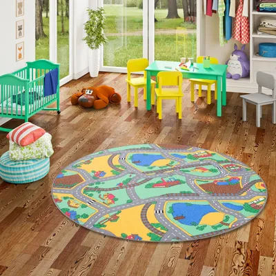 Produktbild von Kinder Spiel Teppich Strassenteppich Grün Rund, Größe:400 cm Rund