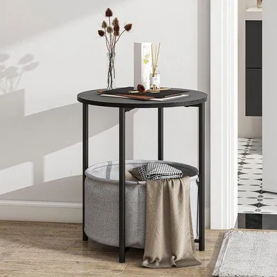 Image de Table d'appoint ronde - Petite table basse de salon - Noir Gris - Bois