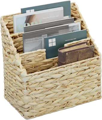 Produktbild von Zeitschriftenständer – Wasserhyazinthe – 34 x 34 x 20 cm – Geflochtener Zeitschriftenständer mit 3 Fächern – Zeitungsständer – Naturmaterial