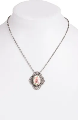 Produktbild von Collier mit Rosenblüten-Design und lachsfarbenen Kristallen 45 cm H1653-1