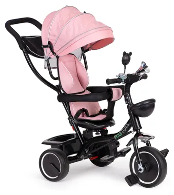 Imagen del producto de ECOTOYS: Triciclo infantil con asiento giratorio de 360°, toldo desmontable, color rosa