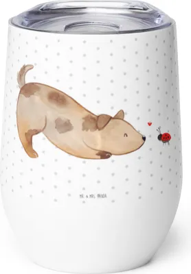 Produktbild von Mr. & Mrs. Panda Thermobecher Hund Marienkäfer - Weiß - Geschenk, thermosbecher, Sprüche, glühweinbecher, Neugierig, Mischlingshund, Mischlinghund, Thermo Becher
