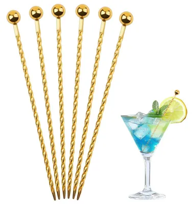 Produktbild von Cocktailspieße Edelstahl Gold 6 Stück Wiederverwendbar für Fingerfood & Cocktails