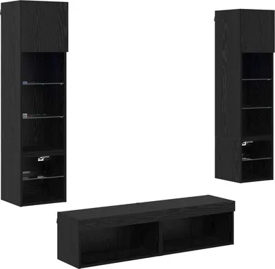 Produktbild von vidaXL TV-Wandmöbel 6 pcs Schwarz Eichen-Optik Holzwerkstoff