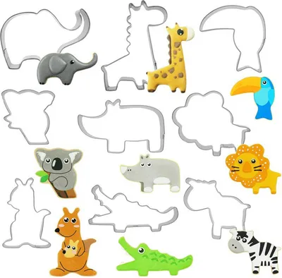Produktbild von 9-teiliges Ausstechformen-Set mit Tiermotiven, Ausstechformen aus Edelstahl für Kinder zum Backen von Keksen, Fondant und Geburtstagstorten