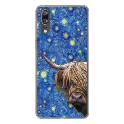 Produktbild von MuchoWow® Handyhülle Schutzhülle Hülle für Huawei P20 Sternennacht - Van Gogh - Schottischer Highlander Silikon Softcase Handy Hülle - Hardcover