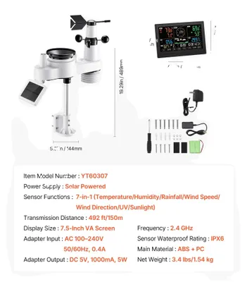 Obrázok produktu pre Meteorologická stanica, senzor 7 v 1, pripojenie cez Wi-Fi, 7 v 1