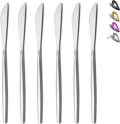 Immagine prodotto di Coltelli da tavola in acciaio inossidabile, finitura opaca, set da 6 pezzi, lunghezza 22,5 cm, per la cucina