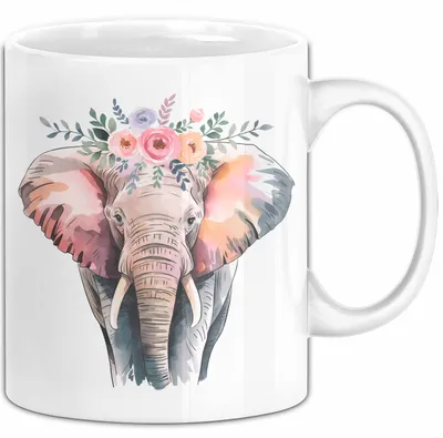 Produktbild von Elefant Tier Blumen Tasse Geschenk Lustige Geschenkidee Spruch (Weiß)
