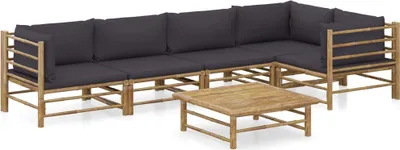 Produktbild von 6-tlg. Garten-Lounge-Set mit Dunkelgrauen Kissen Bambus