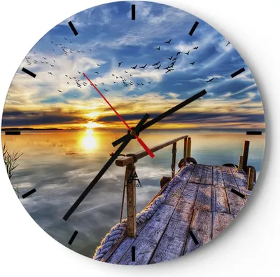 Produktbild von Wanduhr - Rund - Glasuhr - See Brücke - 30x30cm - Schleichendes Uhrwerk - Lautlos - zum Aufhängen bereit - Dekoration Modern - Wanddekoration aus Glas - C3AR30x30-3963