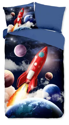 Produktbild von Pure Kinderbettwäsche "Rocket" - Blau - (140x220 cm) - 100 % Polyester