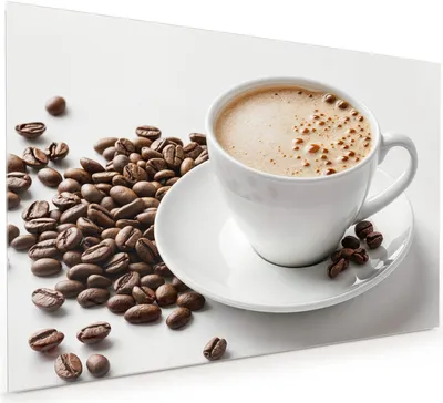 Produktbild von Küchenrückwand Spritzschutz Glas mit Motiv Kaffeetasse und Bohnen 40 x 40 cm