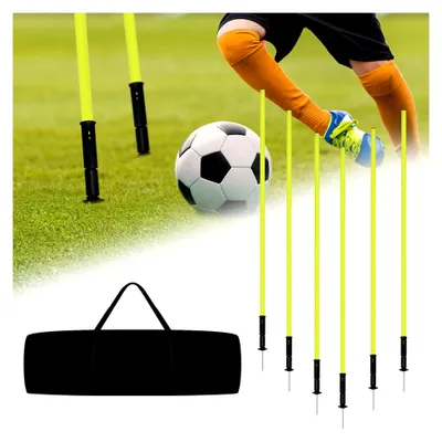 Produktbild von Slalomstangen Set für Fußballtraining - 6er Agility Stangen für Hunde mit Federgelenk - Trainingszubehör für Koordinationstraining - Gelb