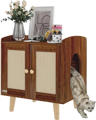 Produktbild von Katzenklo Schrank - Beistelltisch - Mit Türen - Sisalmatte - Versteckte Katzentoilette - Für Wohnzimmer & Schlafzimmer - 55 x 43 x 59,6 cm - Braun