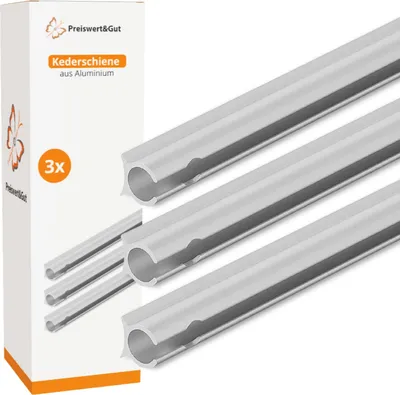 Produktbild von Kederleiste aus Aluminium 90 Grad Ø9 mm Set 3 x 1,2 m mit Bohrlöchern und Schrauben zur Befestigung von Markisen und Vorzelten