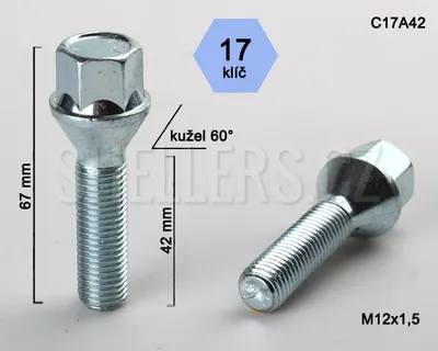 Obrázok produktu pre Skrutka kolesa M12x1,5x42 kužeľová, kľúč 17, C17A42 výška 67