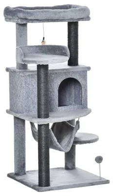 Produktbild von Katzenbaum 48 x 48 x 107 cm mit herausnehmbarer Filzh?hle und H?ngematte/Plattform, grau