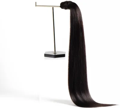 Produktbild von chaarmant Ponytail Extensions Echthaar 55 cm 100 g – Zopf Haarteil #1B Schwarzbraun