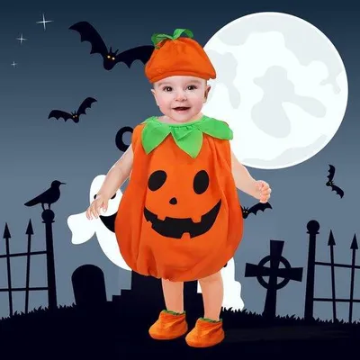 Produktbild von Halloween-Kostüm für Kinder, Mädchen und Jungen, Pompoen-Design,