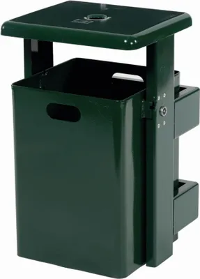 Produktbild von Rechteck-Abfallbehälter zur Wand-und Pfostenbefestigung, 40 Liter, mit Ascher komplett pulverbeschichtet anthrazitgrau (RAL 7016)