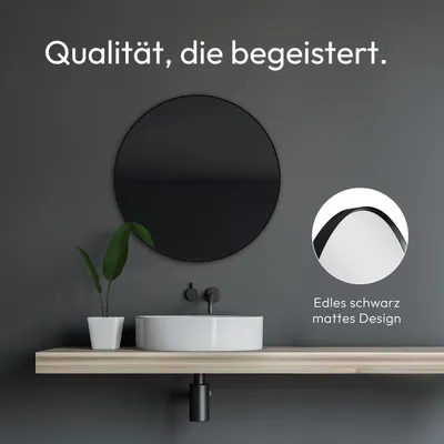 Produktbild von Badspiegel rund TALOS Black Circle - Spiegel rund schwarz Ø60 cm - feuchtraumgeeignet durch Aluminiumkorpus Wandspiegel hochwertigen Aluminiumrahmen