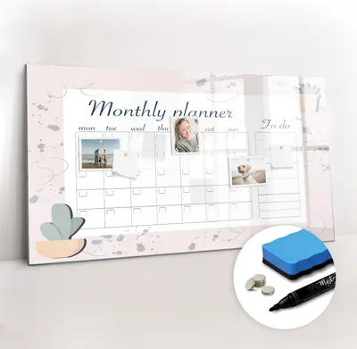 Produktbild von Magnetpinnwand Memoboard - Zubehörsatz - Schwarzer Marker + Schwamm + Magnete - 120 x 60 cm - Monatsplaner