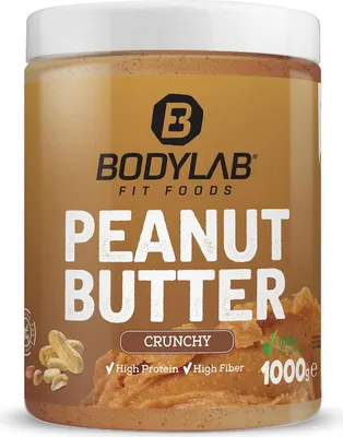 A jar of BODYLAB Crunchy Peanut Butter.