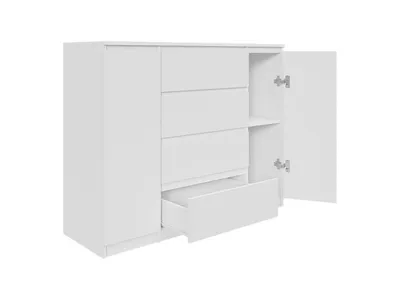 Produktbild von Kommode AVEN 120 cm weiß mit 4 Schubladen und 2 Schränken, TV-Schränk