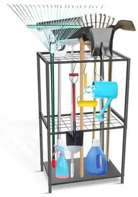 Produktbild von Gartengeräte-Organizer mit 3 Haken - Werkzeughalter für Schuppen und Garage, Schwarz