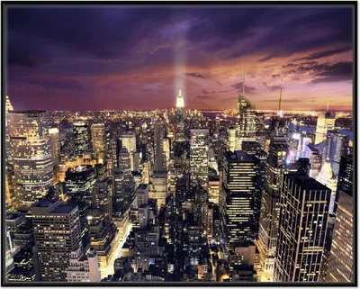 Produktbild von Wallario Wandbild New York bei Nacht - Panoramablick über die Stadt, Größe: 40,30 x 50,30 cm, Poster mit schwarzem Aluminiumrahmen