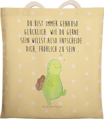 Produktbild von Mr. & Mrs. Panda Beuteltasche Schildkröte Pfeifen - Gelb Pastell - Geschenk, Tote Bag, Depression, Beutel, Tragetasche, Lebensfreude, Einkaufstasche, Tasche, Stoffbeutel