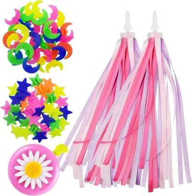 Produktbild von Fahrradgirlanden mit Lenkerwimpeln, Regenbogenspeichen, Blumenmuster, 1 Set, für Kinderfahrräder