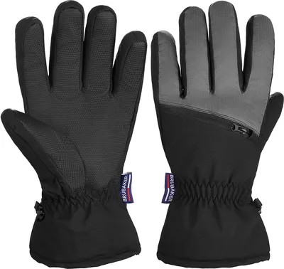 Produktbild von BRUBAKER Skihandschuhe Wasserdicht und Winddicht mit Reißverschluss Tasche - Winterhandschuhe für Herren und Damen - Warme Snowboardhandschuhe - Thermo Handschuhe für Ski Snowboard Schwarz Grau L/XL